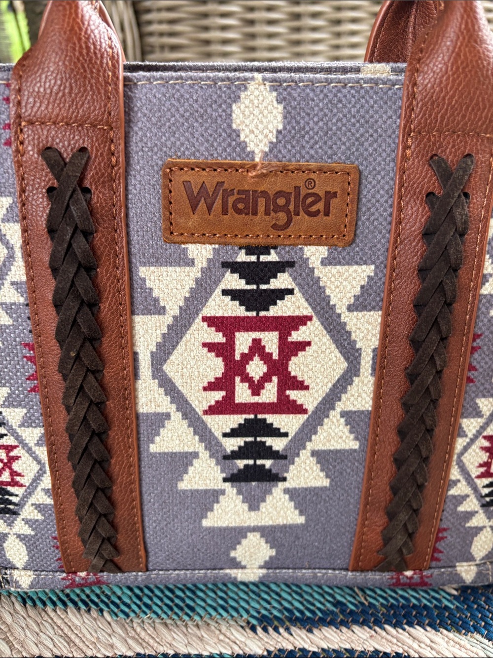 Wrangler Gray, Brown & Red Southwestern Tote - Picture 2 of 5